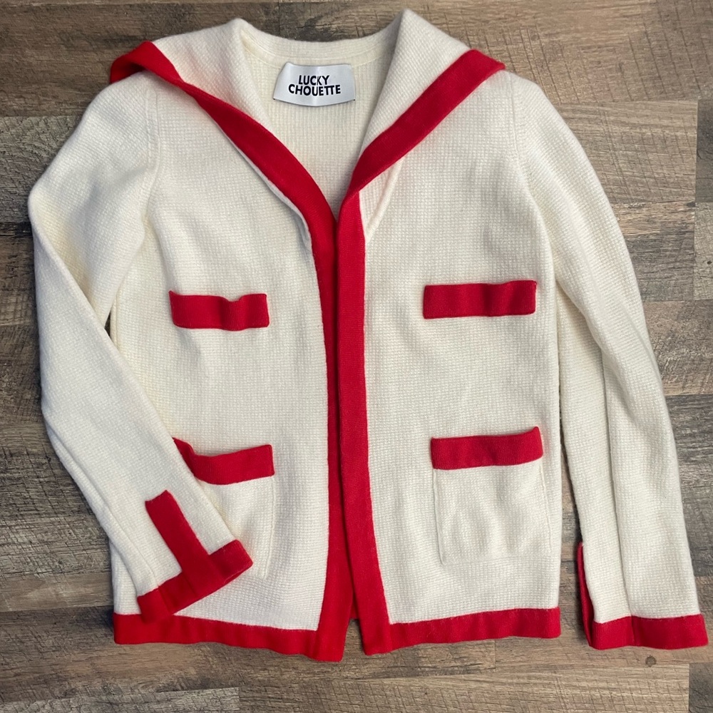 Lucky Chouette Ivory and Red Cardigan